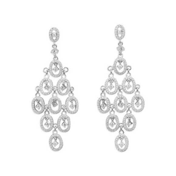 Jewelry Rhodium Plated Cz Oval Chandelier Earrings Poshmark